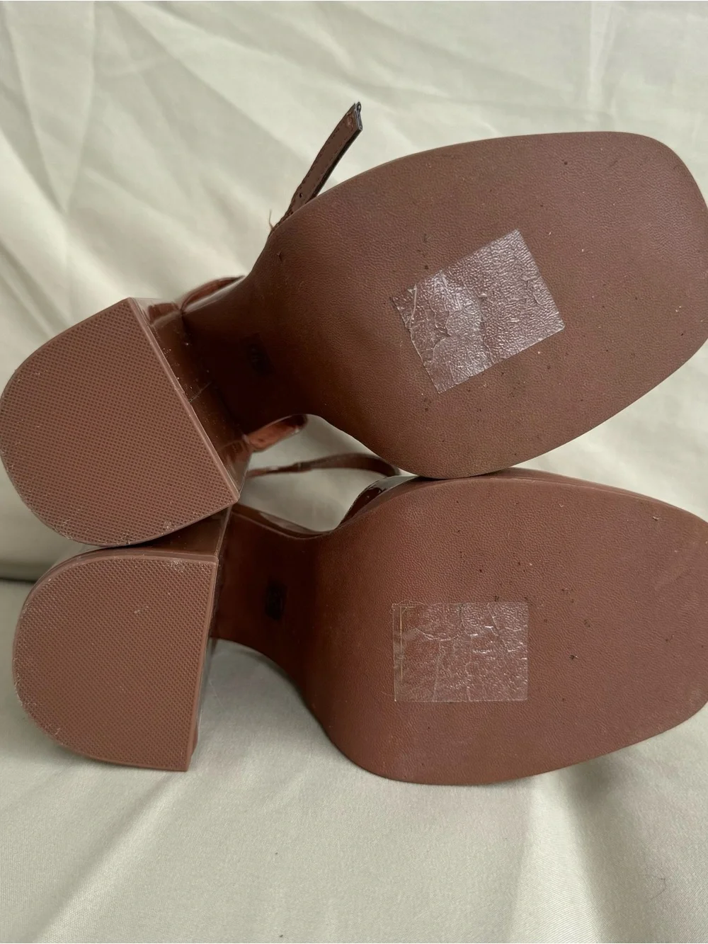 SheIn Women’s Brown Patent Platform Block Heel Pumps Ankle Strap Size 7.5